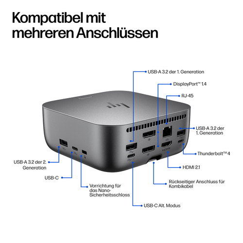 HP Thunderbolt 4 Ultra 180 W G6 Dockingstation. Konnektivitätstechnologie: Kabelgebunden, Hostschnittstelle: Thunderbolt 4