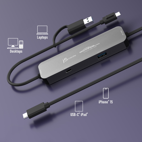 j5create Wormhole Switch JCH422-N Hub USB - USB Tipo C, USB tipo A - 640 MB/s - Tablet, Smartphone, Rato, Teclado, Unidade