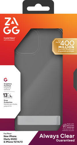ZAGG Crystal Palace Kickstand. Etui-Typ: Cover, Markenkompatibilität: Apple, Kompatibilität: iPhone 17e/16e/15/14/13, Maxi