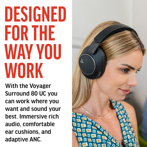 Poly Voyager Surround 80 UC Kabel/Kabellos Über das Ohr, Kopfbügel, Auf den Ohren Stereo Headset - Schwarz - Microsoft-Tea