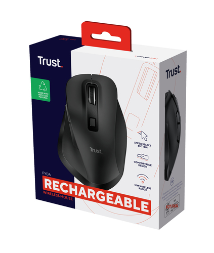 Trust Fyda Maus - Funkfrequenz - USB 2.0 - Optisch - 6 Taste(n) - Schwarz - Kabellos - 2,40 GHz - wiederaufladbar - 2400 d