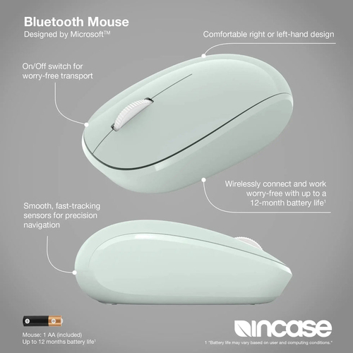 Incase Designed by Microsoft Mouse - Bluetooth/Radio Frequency - 3 Button(s) - Mint - Wireless - 10 m - 2.40 GHz - Scroll 