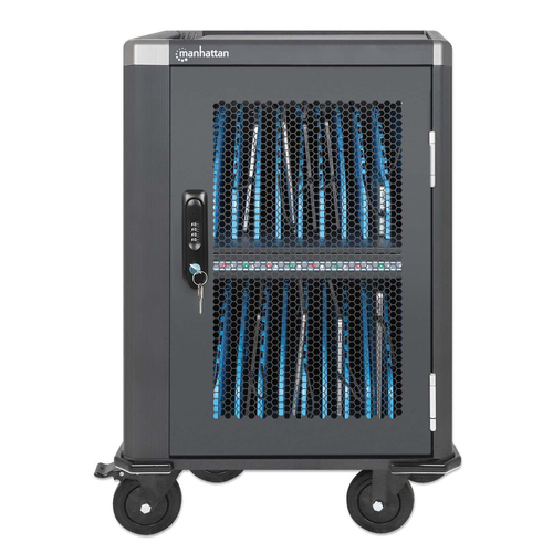 Manhattan iPad to 13", MacBook Air to 13" & Chromebook 14" 20-bay Charging Trolley/Cart via USB-C (30W), Also other tablet