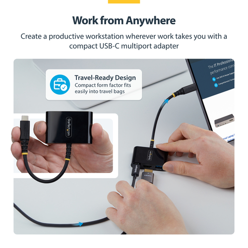 StarTech.com Adaptateur Multiport USB-C vers HDMI avec Charge PD 140W, HDMI 4K 60Hz, Hub USB 5 Gbps, Power Delivery 3.2, M