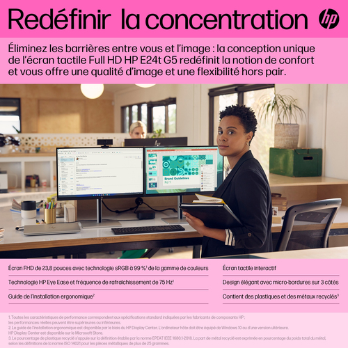 HP E24t G5 FHD Touch Monitor. Display diagonal: 60.5 cm (23.8"), Display resolution: 1920 x 1080 pixels, HD type: Full HD,