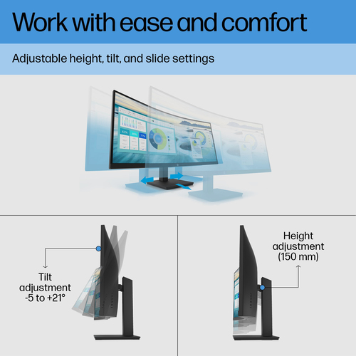 HP P34hc G4 WQHD USB-C Curved Monitor. Display diagonal: 86.4 cm (34"), Display resolution: 3440 x 1440 pixels, HD type: W