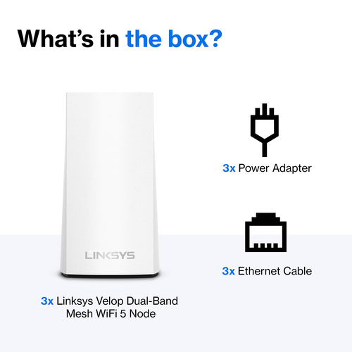 Linksys Velop WHW01 Wi-Fi 5 IEEE 802.11ac Ethernet Wireless Router - 2.40 GHz ISM Band - 5 GHz UNII Band - 3 x Antenna(3 x