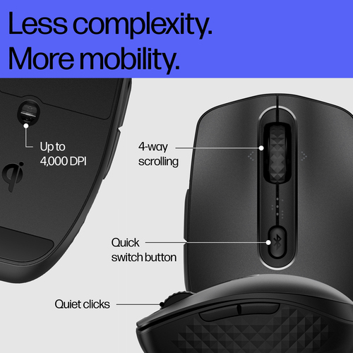 HP 695 Maus - Bluetooth - 7 Taste(n) - 6 Programmable Button(s) - Schwarz - Kabellos - wiederaufladbar - 4000 dpi Auflösun