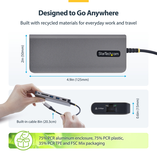 StarTech.com USB-C auf HDMI Multiport Adapter mit 140W PD Leistung, 4K60Hz, 3-Port USB 10Gbps Hub, 2.5GbE, SD Slot, Mini-D