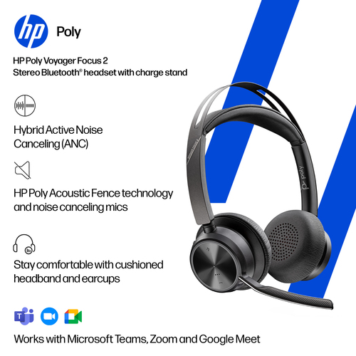 HP Poly Voyager Focus 2 USB-C-C Headset +USB-C/A Adapter +Charging Stand. Product type: Headset. Connectivity technology: 