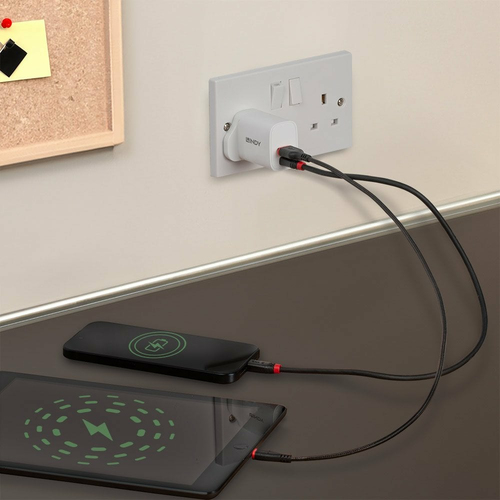 Lindy 20W USB Type A and C Charger. Charger type: Indoor, Power source type: AC, Charger compatibility: Universal. Input v