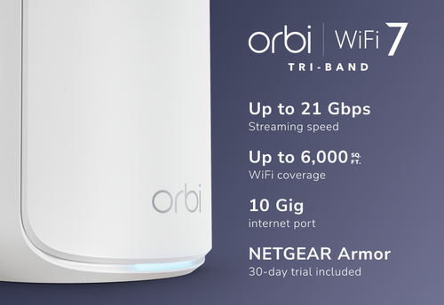 Netgear Orbi RBE872 Wi-Fi 7 IEEE 802.11be Ethernet Wireless Router - Tri Band - 2.40 GHz ISM Band - 6 GHz UNII Band - 2.63