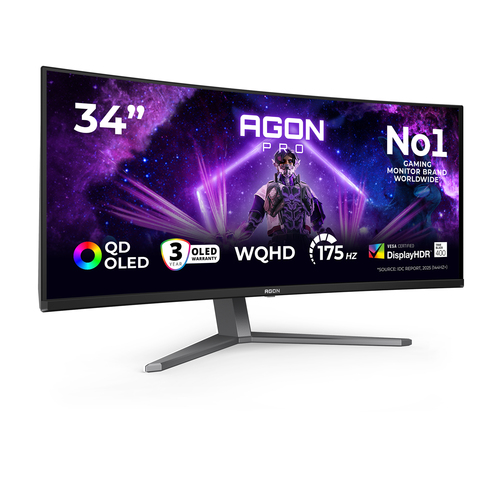 AOC AGON PRO AG346UCD 34" Aula WQHD Ecrã curvo Monitor OLED para jogos - 86,4 cm (34") Viewable - OLED - 3440 x 1440 - Com