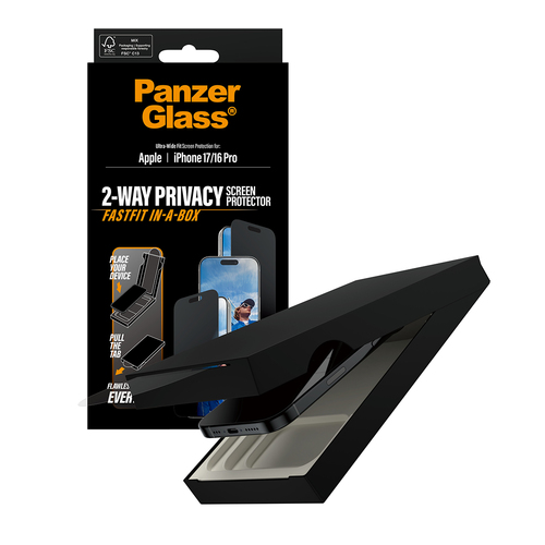 PanzerGlass Glass Privacy Screen Protector for Apple iPhone 17, iPhone 16 Pro - For Widescreen OLED iPhone 17, iPhone 16 P