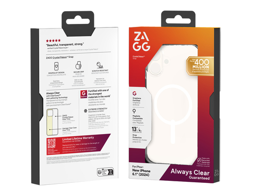 ZAGG Crystal Palace Snap Case for Apple iPhone 16 Smartphone - Textured Edges, Textured Grip - Clear - Yellowing Resistant