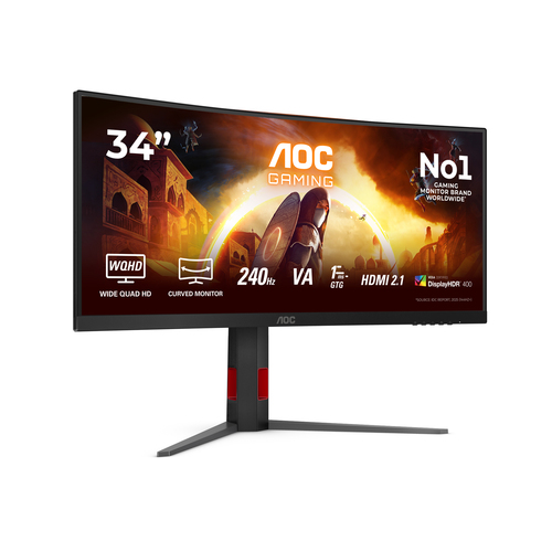 AOC CU34G4Z 34" Class UW-QHD Ecrã curvo Monitor LED para jogos - 21:9 - Preto, Vermelho - 86,4 cm (34") Viewable - LED Bac