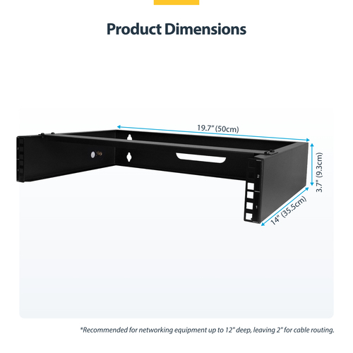 StarTech.com 2U Wall Mount Rack, 14in Deep, 19 inch Wall Mount Network Rack, Wall Mounting Patch Panel Bracket for Switch/