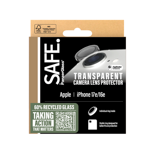 PanzerGlass SAFE. by ® Camera Lens Protector Transparent iPhone 17e | 16e. Brand compatibility: Apple, Compatibility: Appl