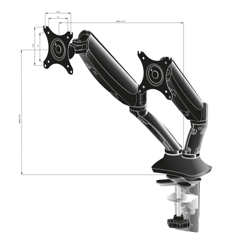 iiyama DS3002C-B1 Desk Mount for Monitor - Black - 2 Display(s) Supported - 68.6 cm (27"") Screen Support - 5 kg Load Capa