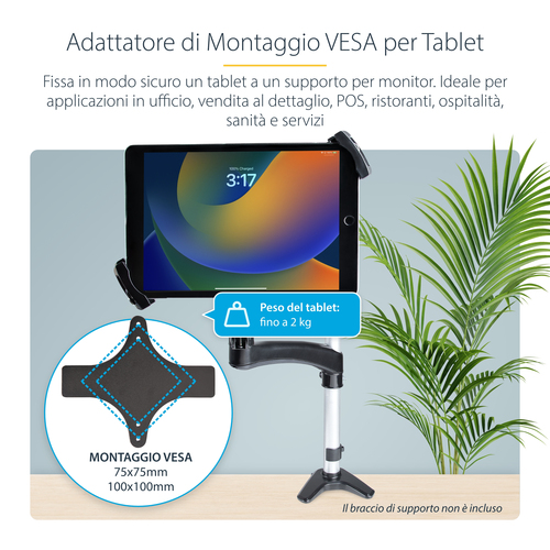 StarTech.com Adattatore VESA per Tablet 7.9 a 12.5" - Max 2kg - Modelli VESA 75x75/100x100 - Supporto Universale Antifurto