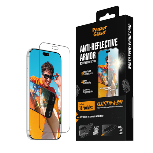 PanzerGlass ® Anti-reflective Armor Screen Protector iPhone 18 Pro Max | Ultra-Wide Fit w. FASTFIT IN-A-BOX. Kompatibilitä