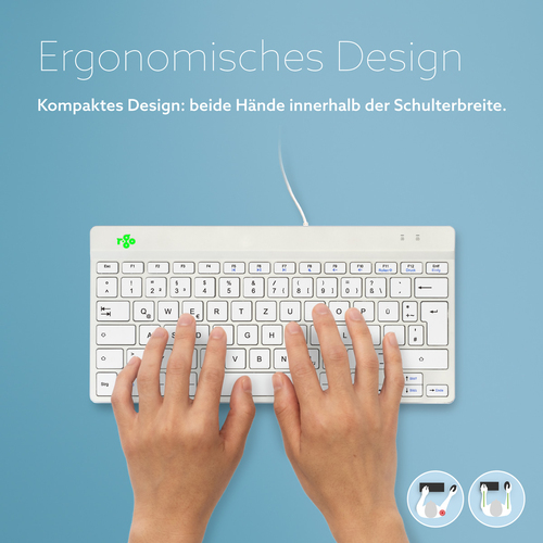 R-Go Tools Ergonomische Tastatur R-Go Compact Break, kompakte Tastatur mit Pausensoftware, QWERTZ (DE), Kabelgebunden, Wei