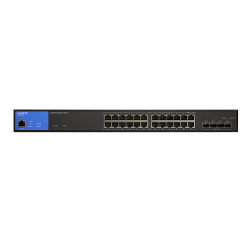 Linksys LGS328MPC 24 Ports Manageable Ethernet Switch - 3 Layer Supported - Modular - 410 W PoE Budget - Optical Fiber, Tw