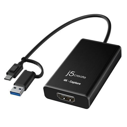 Dispositivo di acquisizione video j5create JVA11-N - Nero - Funzioni: Acquisizione video - 2160p - USB Tipo A, USB 3.2 Tip