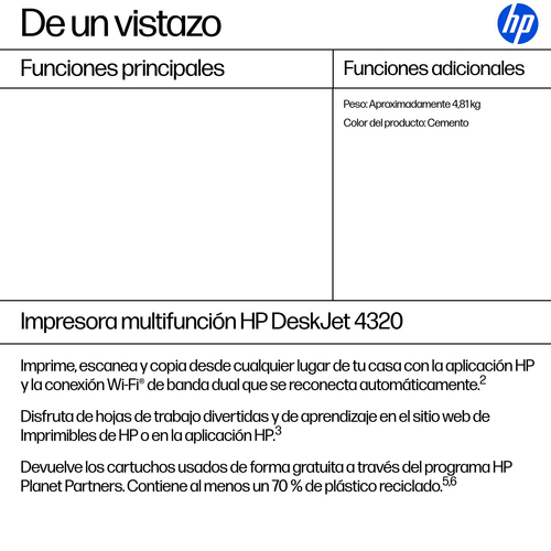 HP Deskjet 4320 Wireless Inkjet Multifunction Printer - Colour - Grey - Copier/Fax/Printer/Scanner - 4800 x 1200 dpi Print