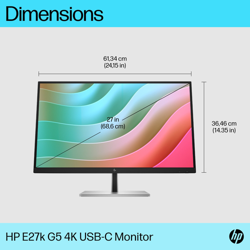 HP E-Series E27k G5 4K USB-C Monitor. Display diagonal: 68.6 cm (27"), Display resolution: 3840 x 2160 pixels, HD type: 4K