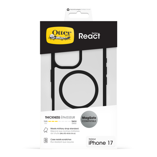 OtterBox React MagSafe. Tipo de mala: Capa, Compatibilidade da marca: Apple, Compatibilidade: iPhone 17, Tamanho máximo de