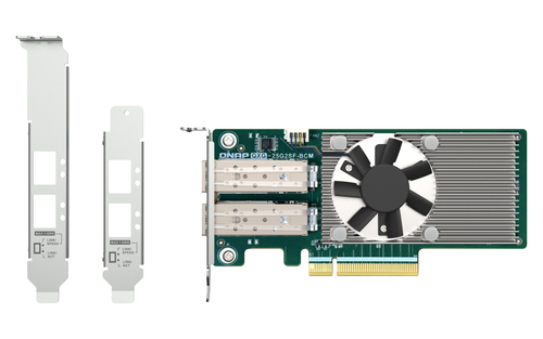 QNAP QXG-25G2SF-BCM Placa Ethernet 25 Gigabit para Dispositivo de armazenamento NAS, PC - SFP28 - Cartão Plug-in - PCI Exp