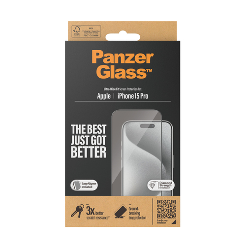 PanzerGlass Tempered Glass, Polyethylene Terephthalate (PET) Screen Protector for iPhone 15 Pro - Transparent - 1 / Pack -