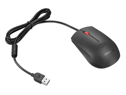 Souris Lenovo Pleine taille - USB Type A - Optique - 3 Bouton(s) - Noir, Rouge - Câble - 2000 dpi - Roulettes avec frein -