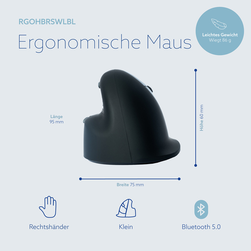 R-Go Tools Ergonomische Maus R-Go HE Break mit Pausensoftware, klein (Handlänge <165mm), Rechtshänder, verkabelt, schwarz.
