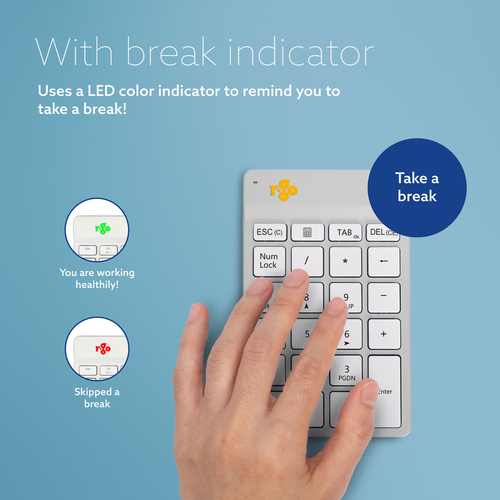 R-Go Tools Tastatur R-Go Numpad Break, ergonomischer Ziffernblock mit Pausensoftware, bluetooth, weiß. Geräteschnittstelle