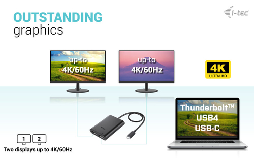 i-tec USB Type C Docking Station for TV, Projector - 2 Displays Supported - 4K, QHD, 8K @ 30Hz - 3840 x 2160, 2560 x 1440,