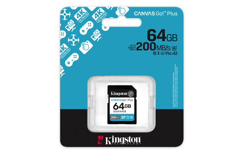 Carte SDXC Kingston Canvas Go! Plus - 64 Go - Classe 10/UHS-I (U3) - V30 - 1 - 200 Mo/s en Lecture