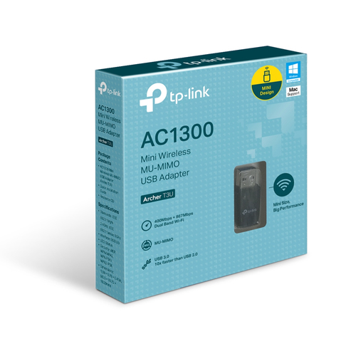 TP-Link T3U Dualband Wi-Fi Adapter für Notebook - IEEE 802.11ac - USB 3.0 - 1,27 Gbit/s - 2,40 GHz ISM - 5 GHz UNIIExtern