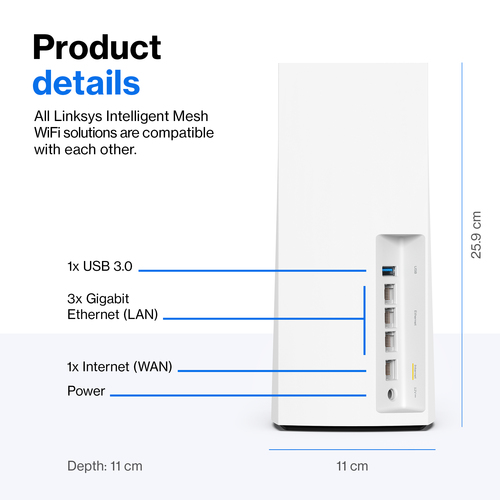 Linksys Velop MX4200 Wi-Fi 6 IEEE 802.11ax Ethernet Wireless Router - 2.40 GHz ISM Band - 5 GHz UNII Band - 525 MB/s Wirel