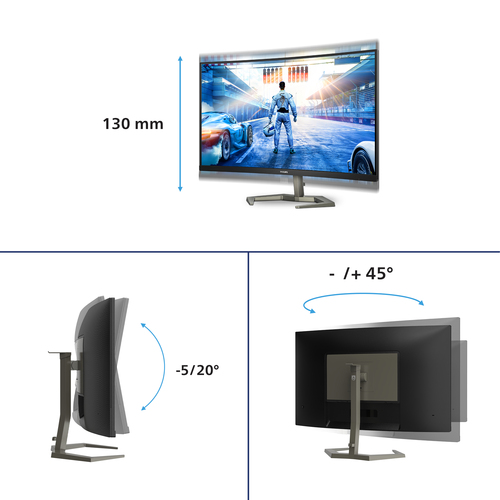 Philips Evnia 32M1C5200W 32" Class Full HD Ecrã curvo Monitor LED para jogos - 16:9 - preto texturizado, Prata - 80 cm (31