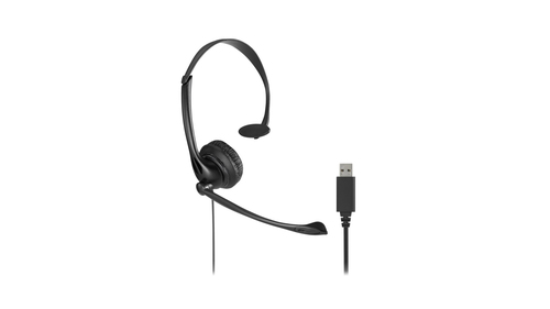 Kensington Wired Over-the-head Mono Headset - Black - Monaural - Supra-aural - 20 Hz to 20 kHz - 180 cm Cable - Omni-direc