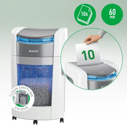 Leitz IQ OptiMax Autofeed Office 300 P4 Cross Cut Paper Shredder. Shredding type: Cross shredding, Working width: 22.5 cm,