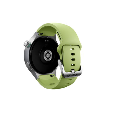 Motorola Mobility moto watch Smart Watch - Round Case Shape - Matte Silver Body Color - PANTONE Herbal Garden Band Color -