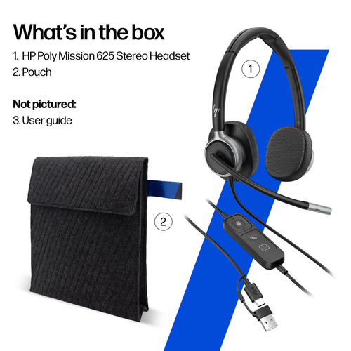 HP Poly Mission 625 Stereo USB Wired Headset WW