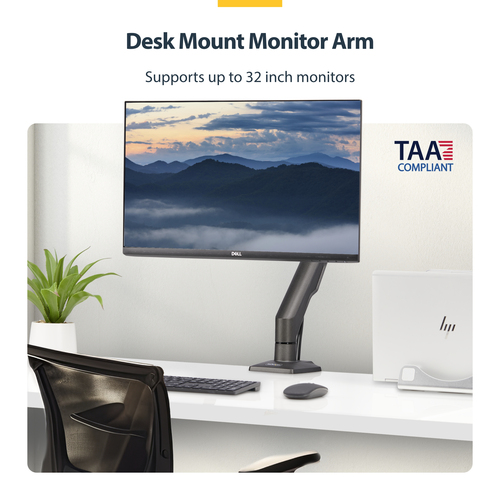 StarTech.com Mounting Arm for Monitor, Display - Black - Landscape/Portrait - TAA Compliant - Height Adjustable - 1 Displa