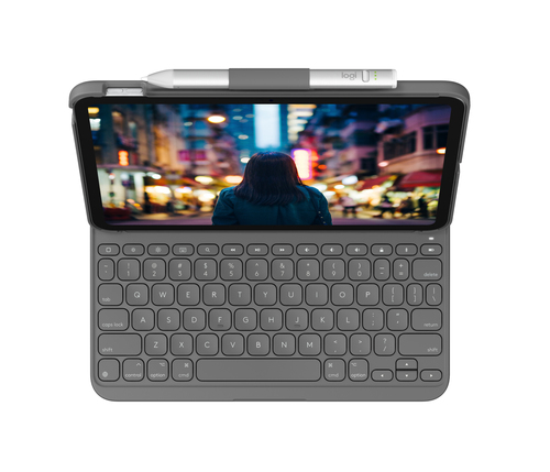 Logitech Slim Folio Keyboard/Cover Case (Folio) Apple, Logitech iPad (10th Generation) Tablet - Oxford Gray - Bump Resista