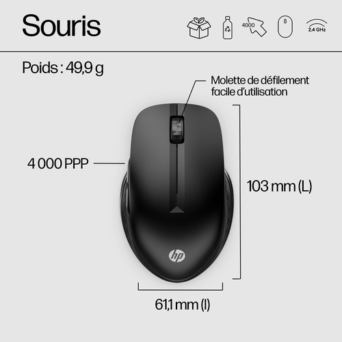 HP 430 Multi-Device Wireless Mouse. Form factor: Ambidextrous. Movement detection technology: Optical, Device interface: R