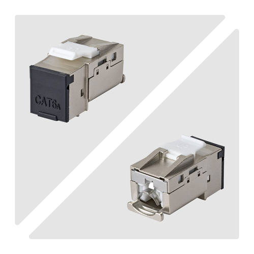 StarTech.com Jack Keystone Cat6a Blindé, Lot de 10 Prises Ethernet RJ45 Keystone, Prise Murale STP Cat6a, 90 Degrés Sans O
