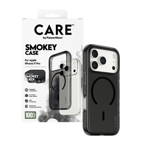 PanzerGlass CARE™ by ® Smokey Case w. Black MagSafe iPhone 17 Pro. Etui-Typ: Cover, Markenkompatibilität: Apple, Kompatibi